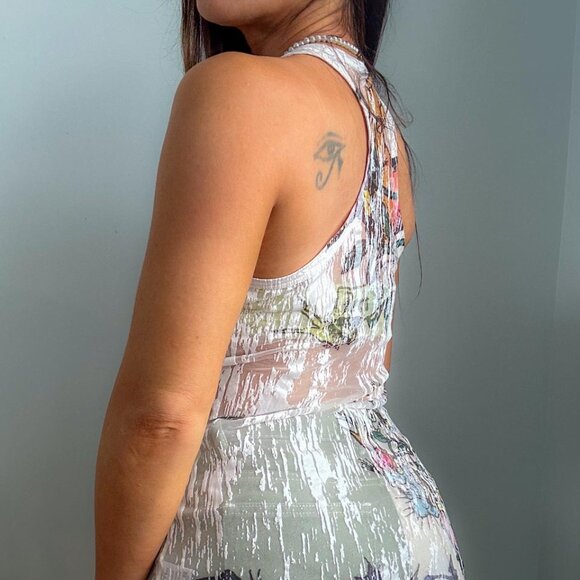 Y2K Vintage Miss Sixty Sheer Mesh Graphic Top, Printed Downton Girl Tank Top (M) - Picture 2 of 6